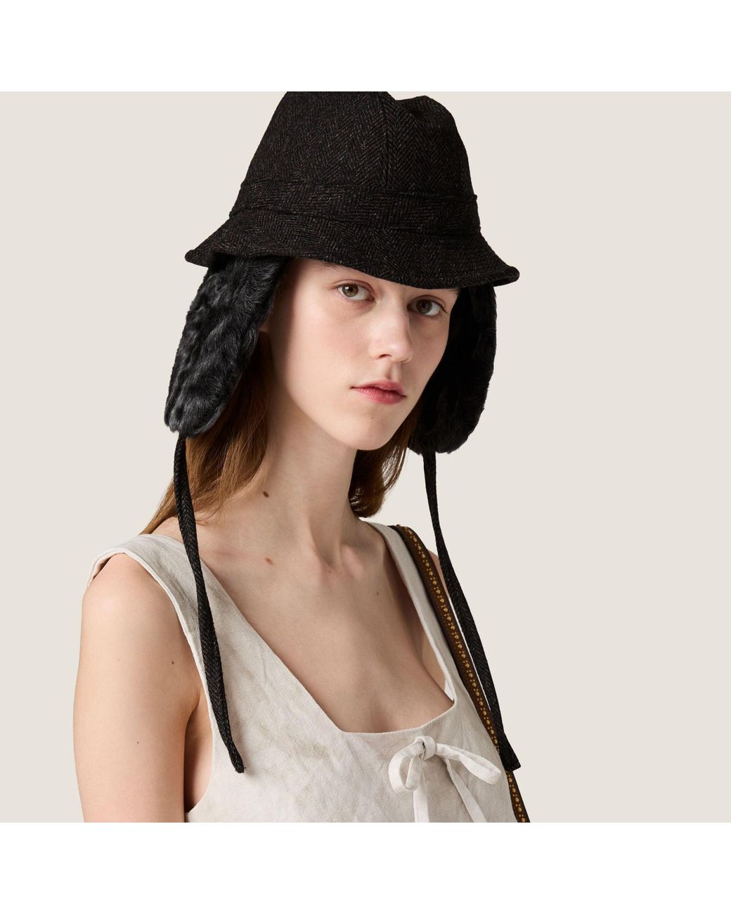 Miu Miu Black Wool And Chekiang Hat