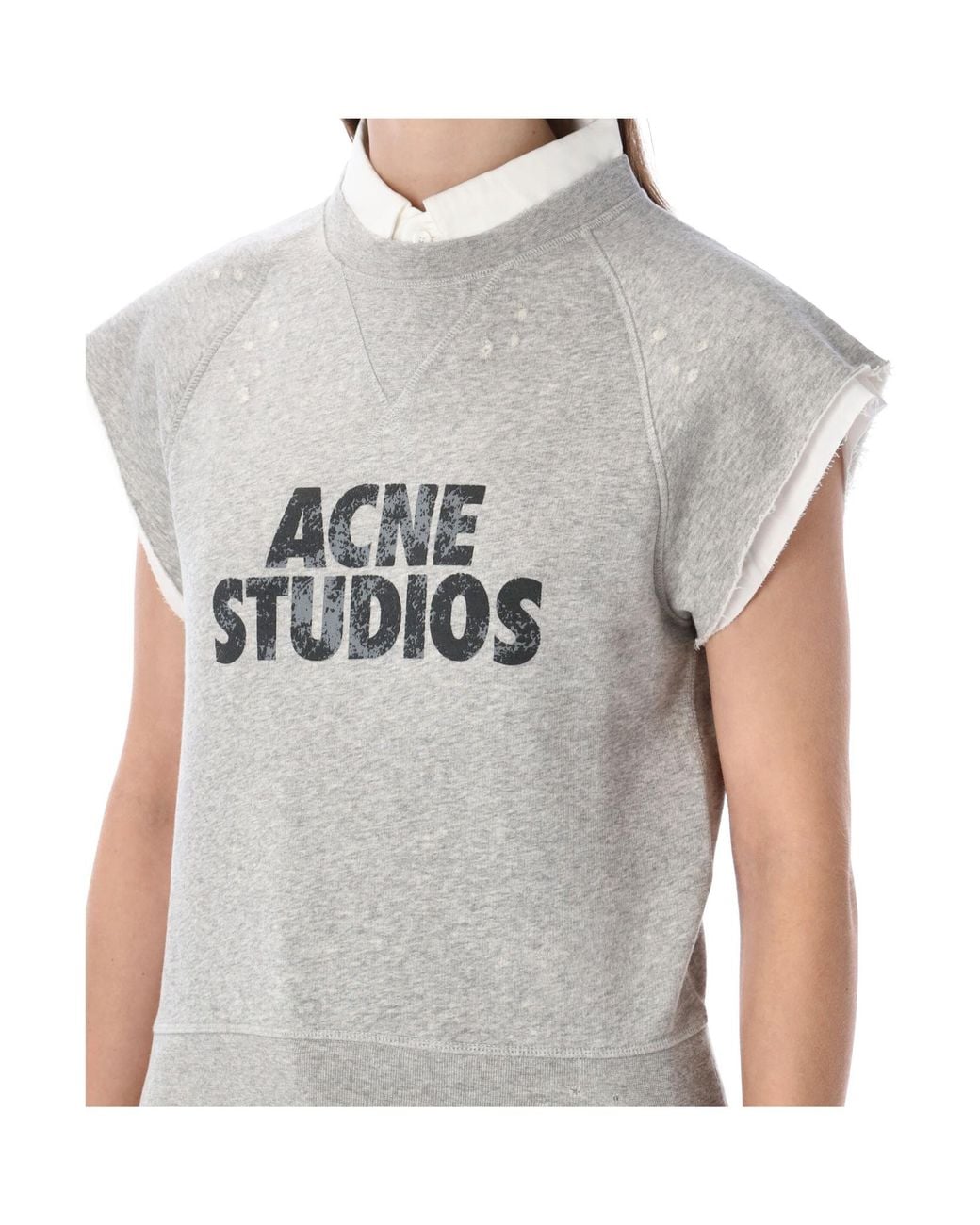 Acne White Logo Layered Sleeveless Sweatshirt