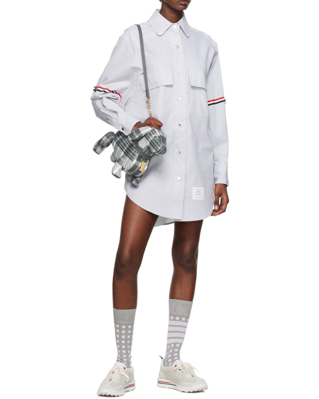 Thom Browne Blue Rwb Striped Longline Button-Up Shirt