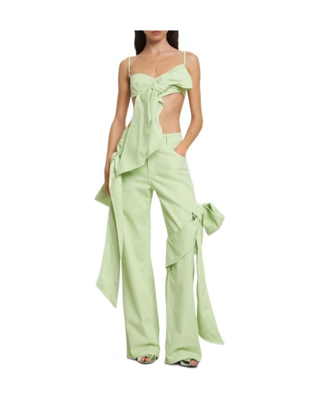 Blumarine Green Denim Top W/Bow