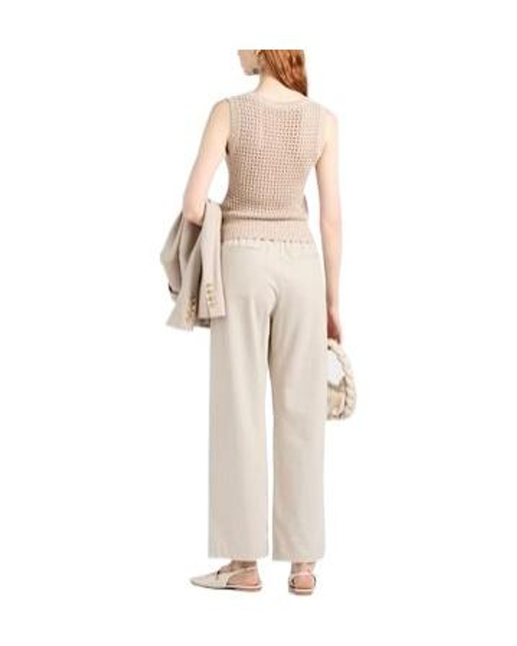 Brunello Cucinelli White Solid-Color Sleeveless V-Neck Knitted Top