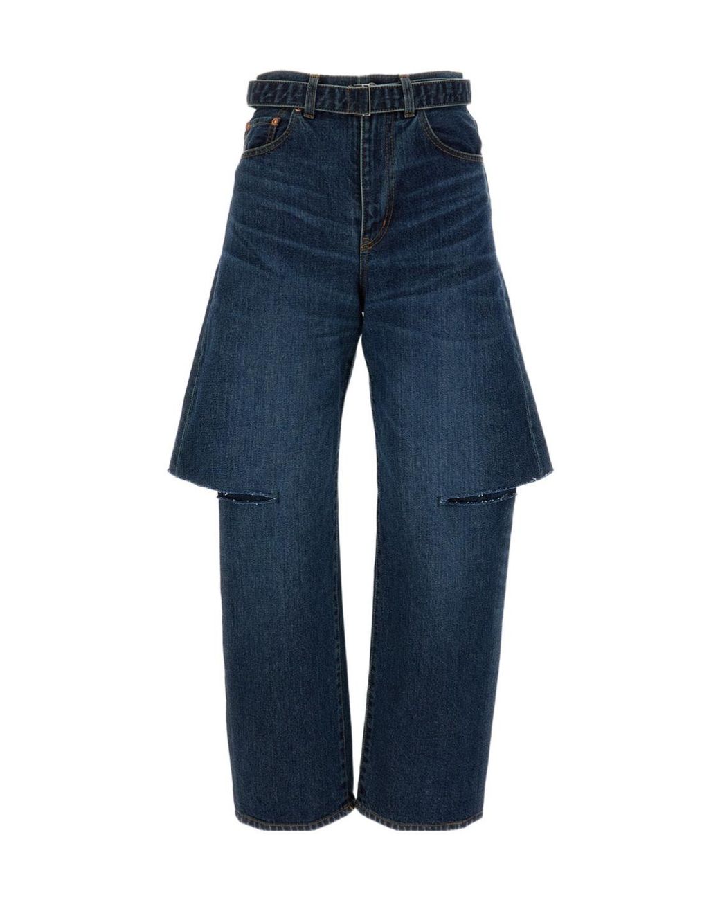 Sacai Blue Belted Layered Jeans