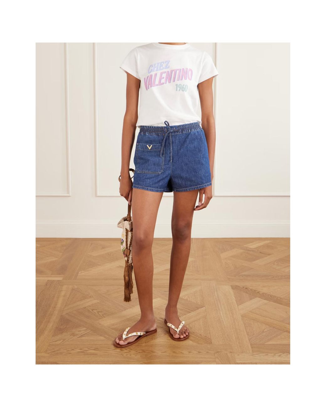 Valentino Blue Vgold Drawstring Denim Shorts