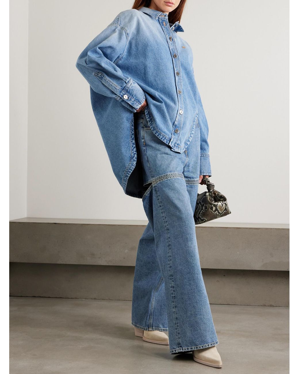 The Attico Blue Cutout Paneled Boyfriend Jeans