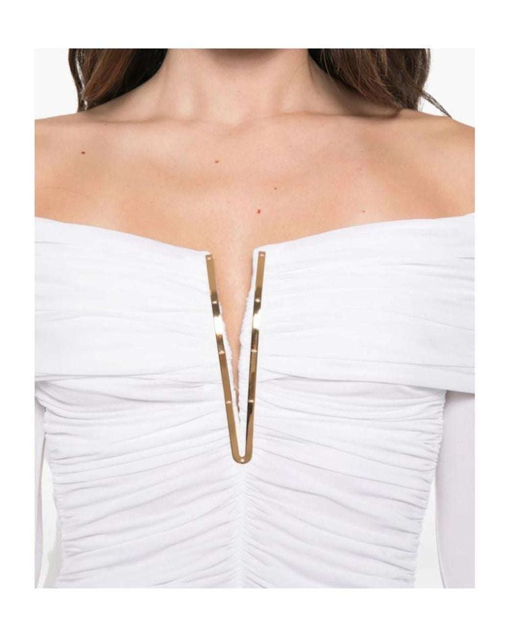 Elisabetta Franchi White Off-The-Shoulder Ruched Maxi Dress