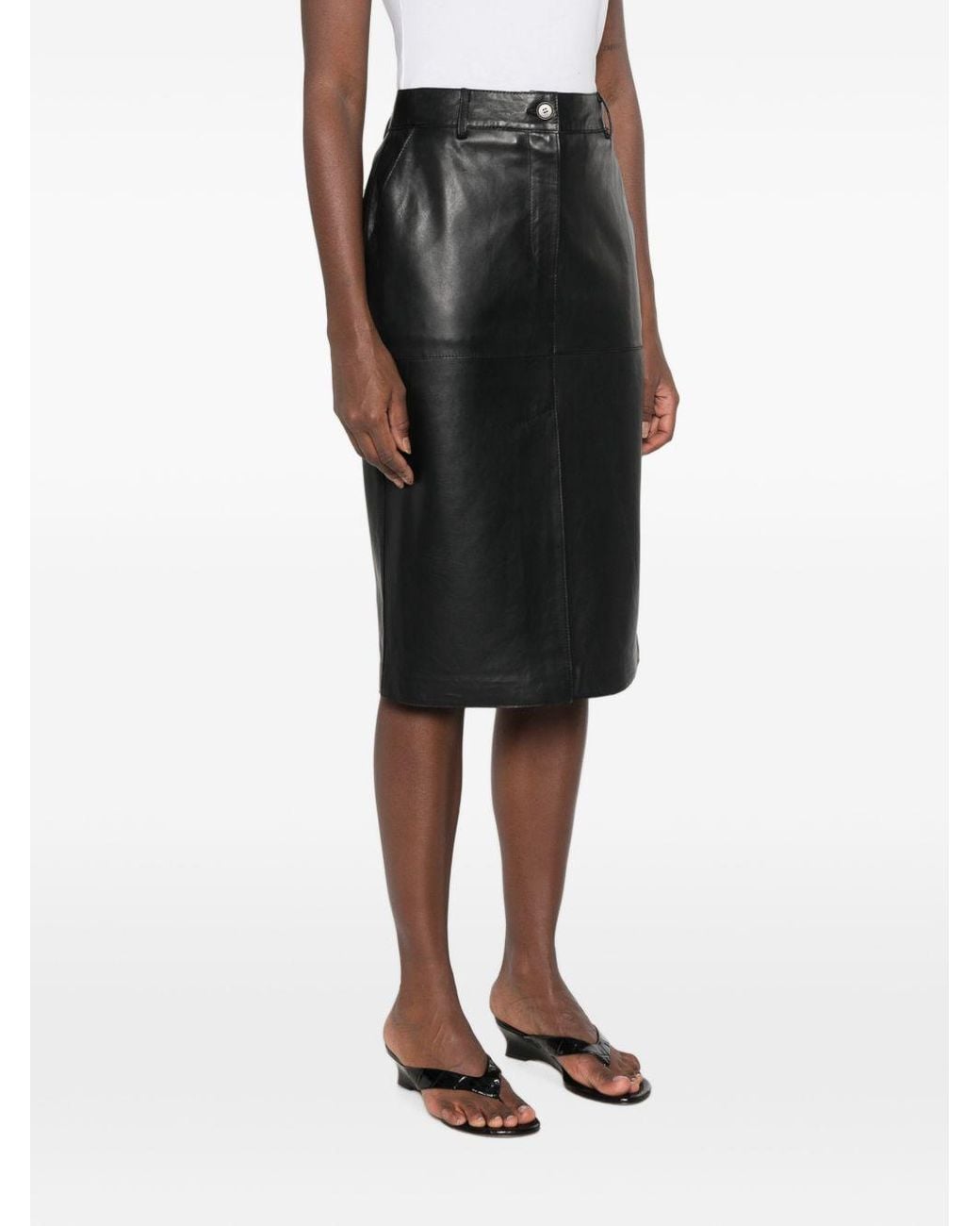 P.A.R.O.S.H. Gray Panelled Leather Midi Skirt