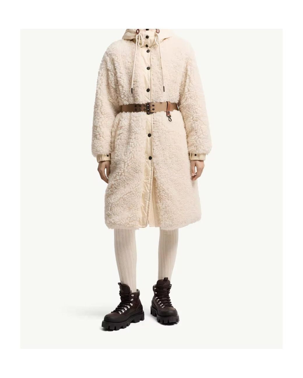 Moncler Natural Grenoble Blavet Teddy Hooded Long Down Jacket