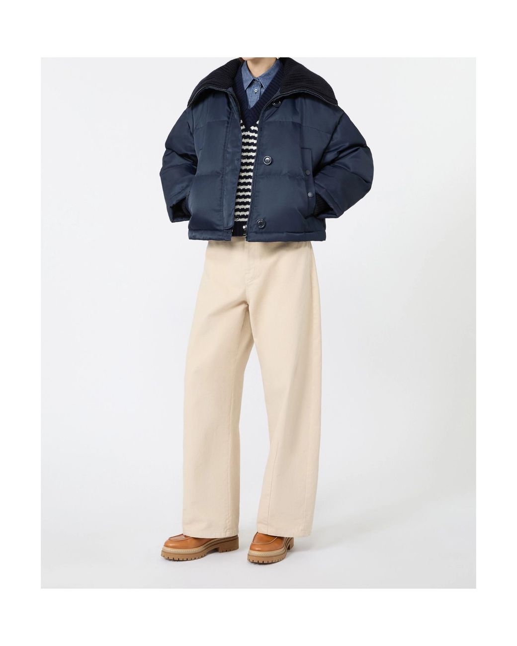 Weekend by Maxmara Blue Ribbed Collar Down Jacket