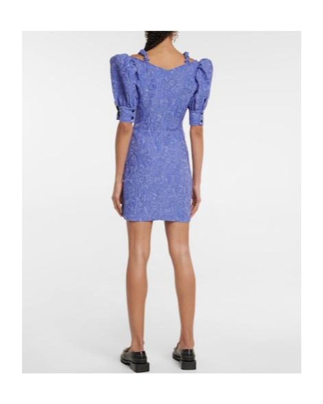 Ganni Blue One-Shoulder Bubble-Sleeve Dress