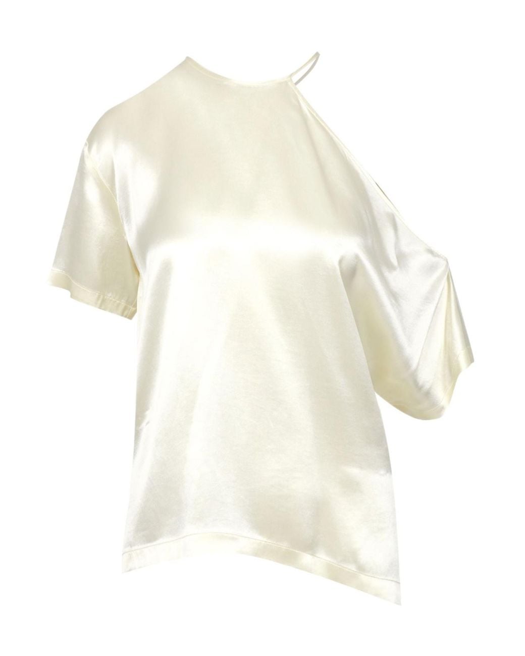 Erika Cavallini Semi Couture White Asymmetrical Shoulder Blouse