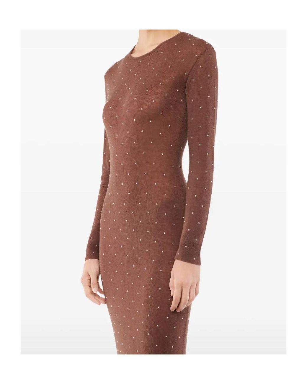 Rabanne Brown Embellished Long-Sleeved Maxi Dress