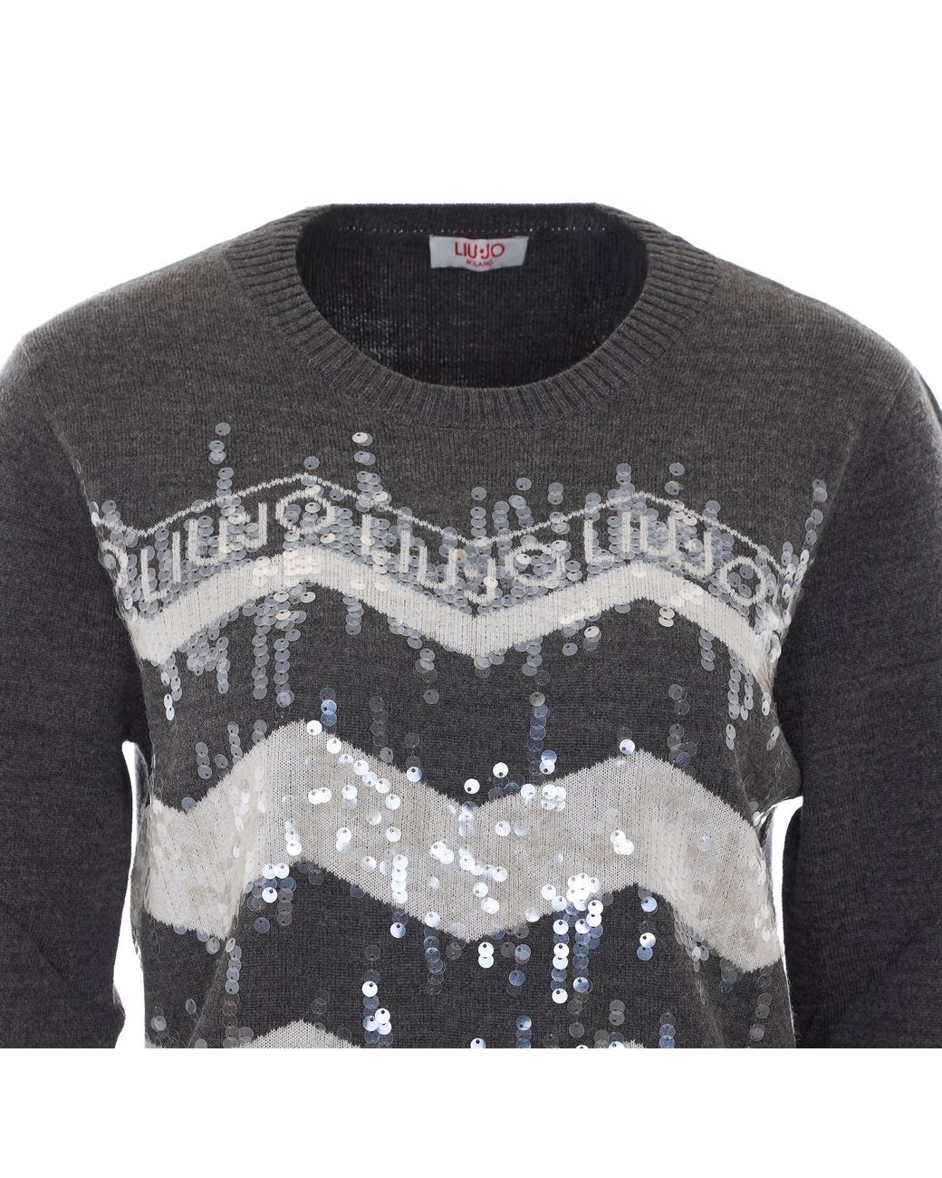 Liu Jo Gray Sequined Zigzag Knitted Sweater