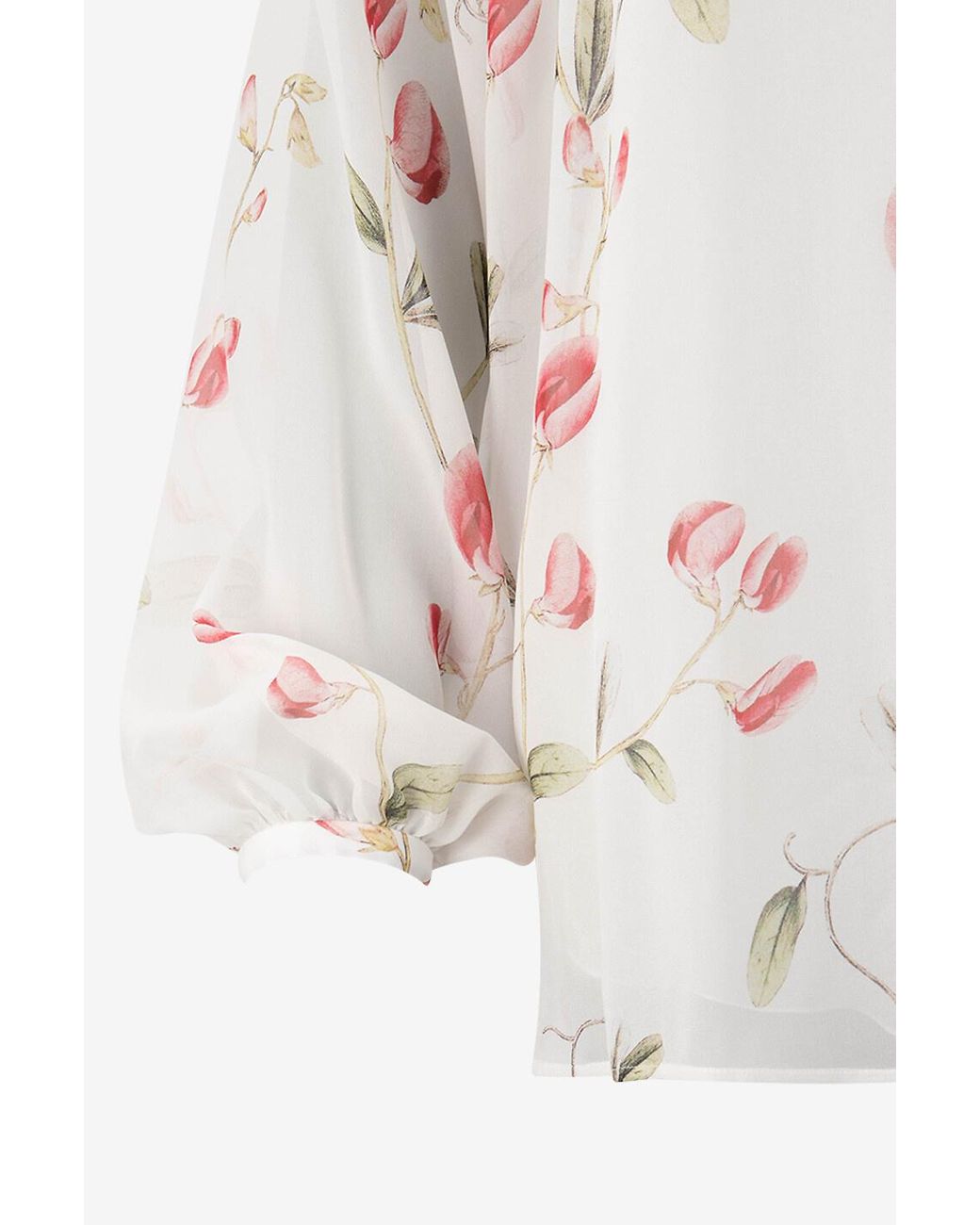 Giambattista Valli White Carnation-Print Ruffled Shirt