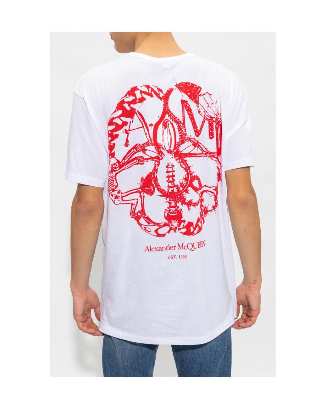 McQueen White Graphic-Print Cotton T-Shirt for men