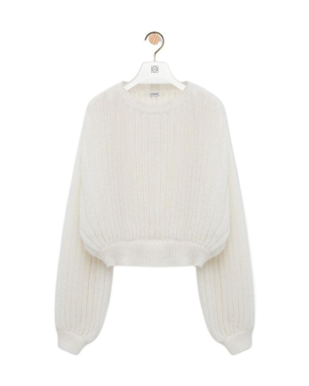 Loewe White Balloon-Sleeved Knitted Jumper