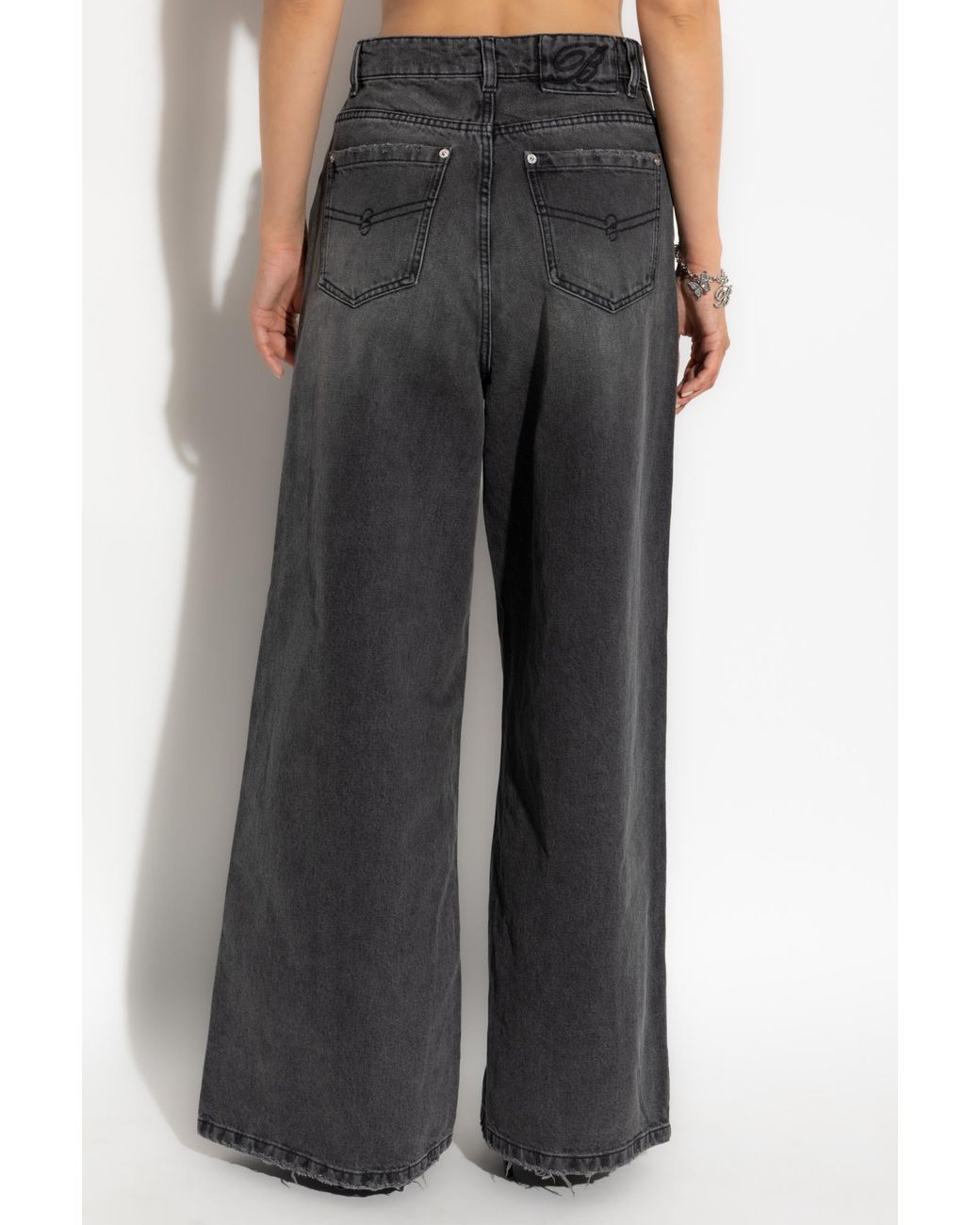 Blumarine Gray Stone-Washed Wide Leg Jeans