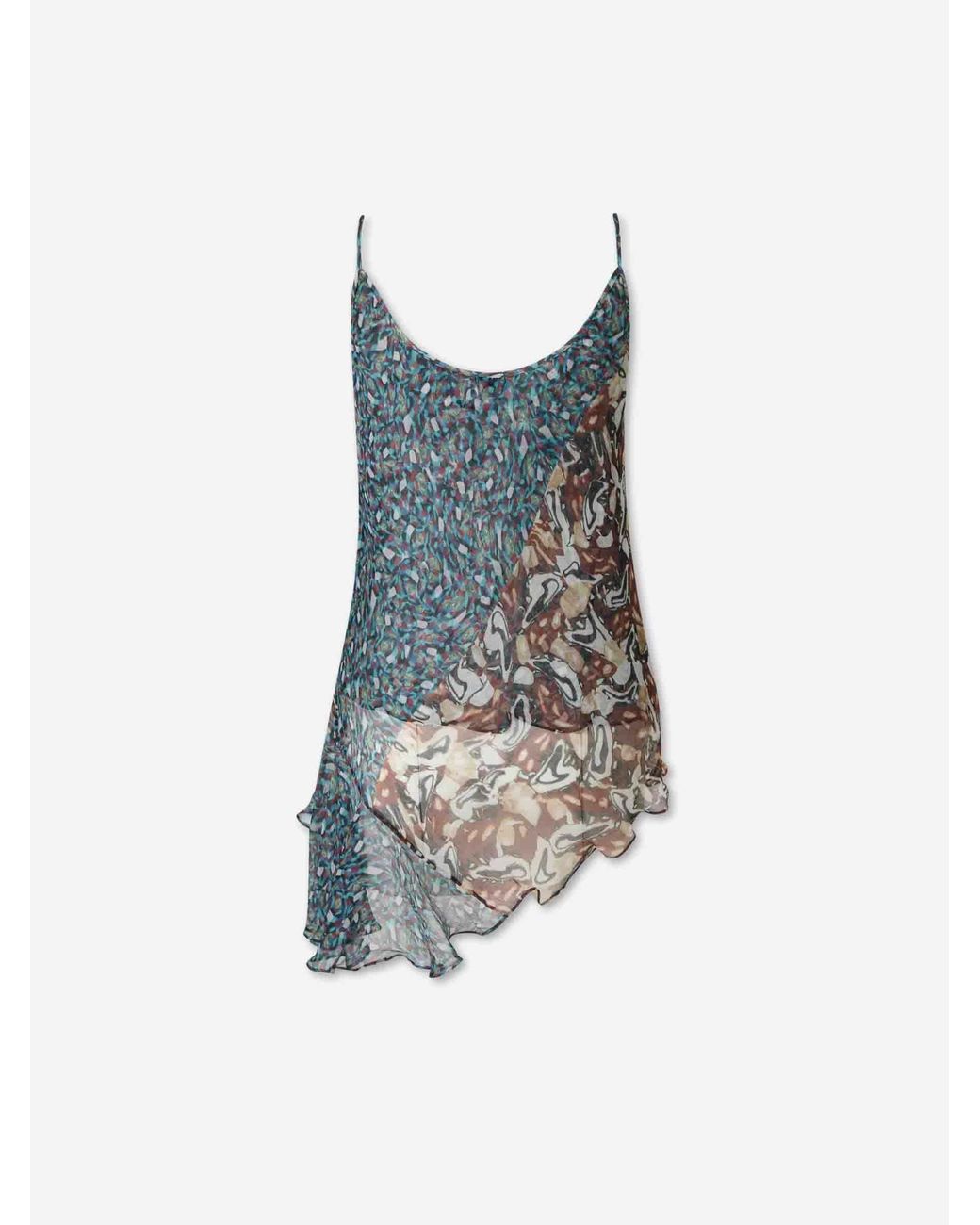 Dries Van Noten Blue Printed Silk Asymmetric Top