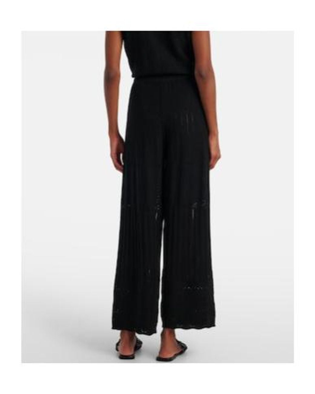 Eres Black Pointelle Wool And Cashmere Wide-Leg Pants