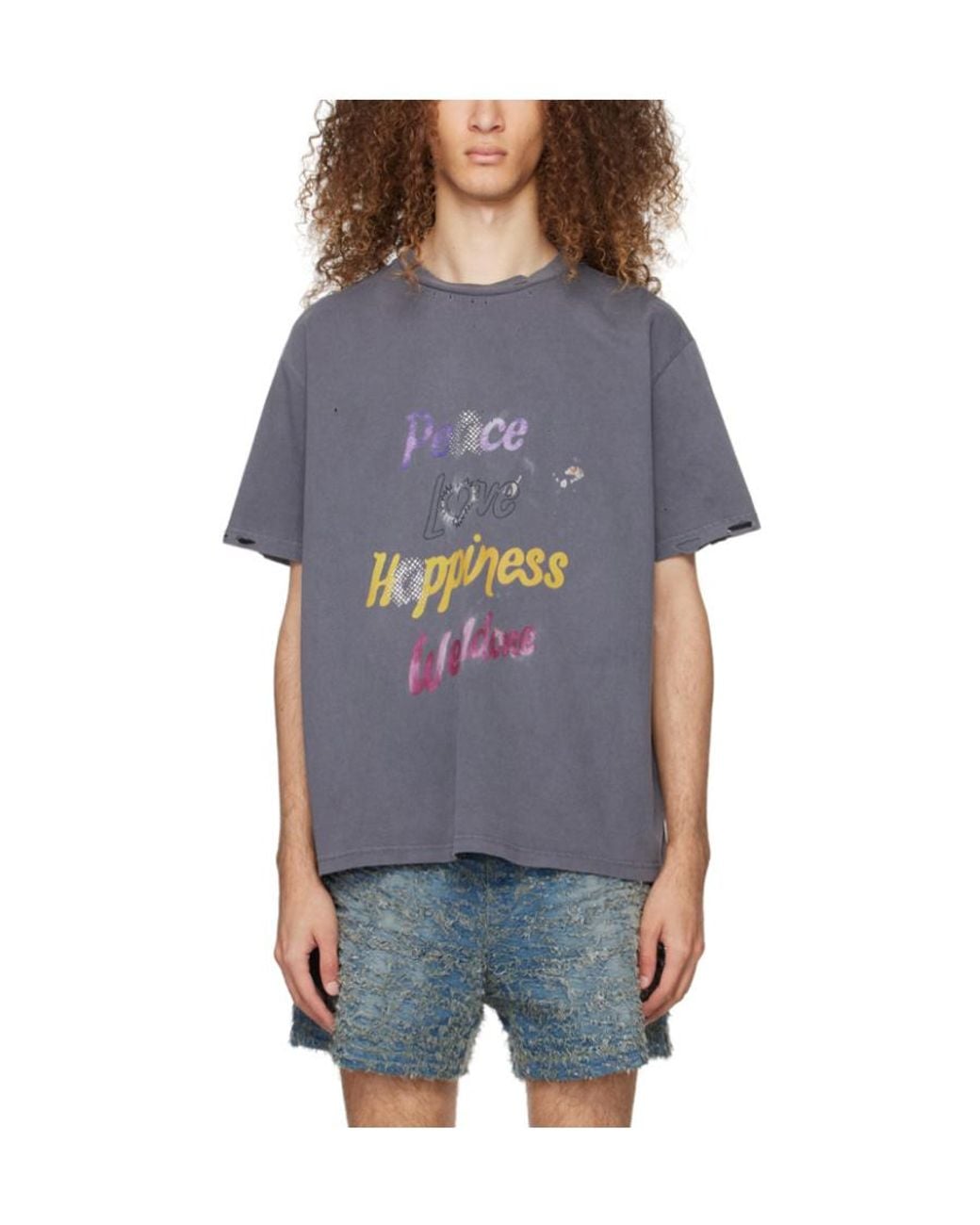 we11done Gray Slogan-Print Cottton T-Shirt for men