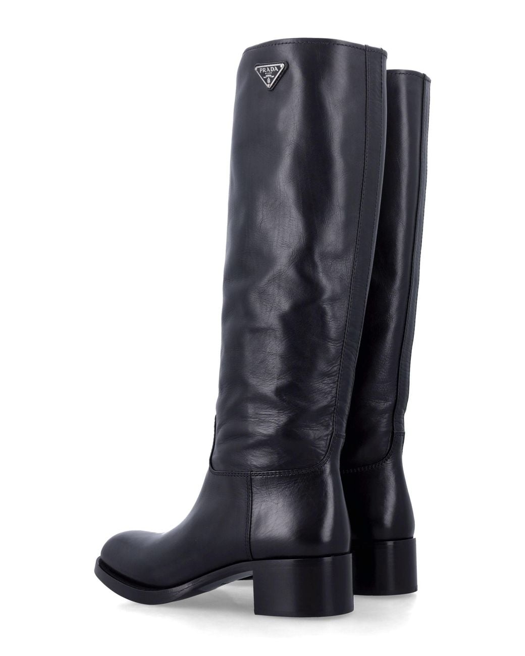 Prada Blue Triangle-Logo High-Shaft Boots