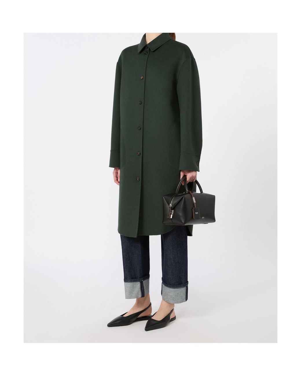 Max Mara Green Virgin Wool Button-Down Coat
