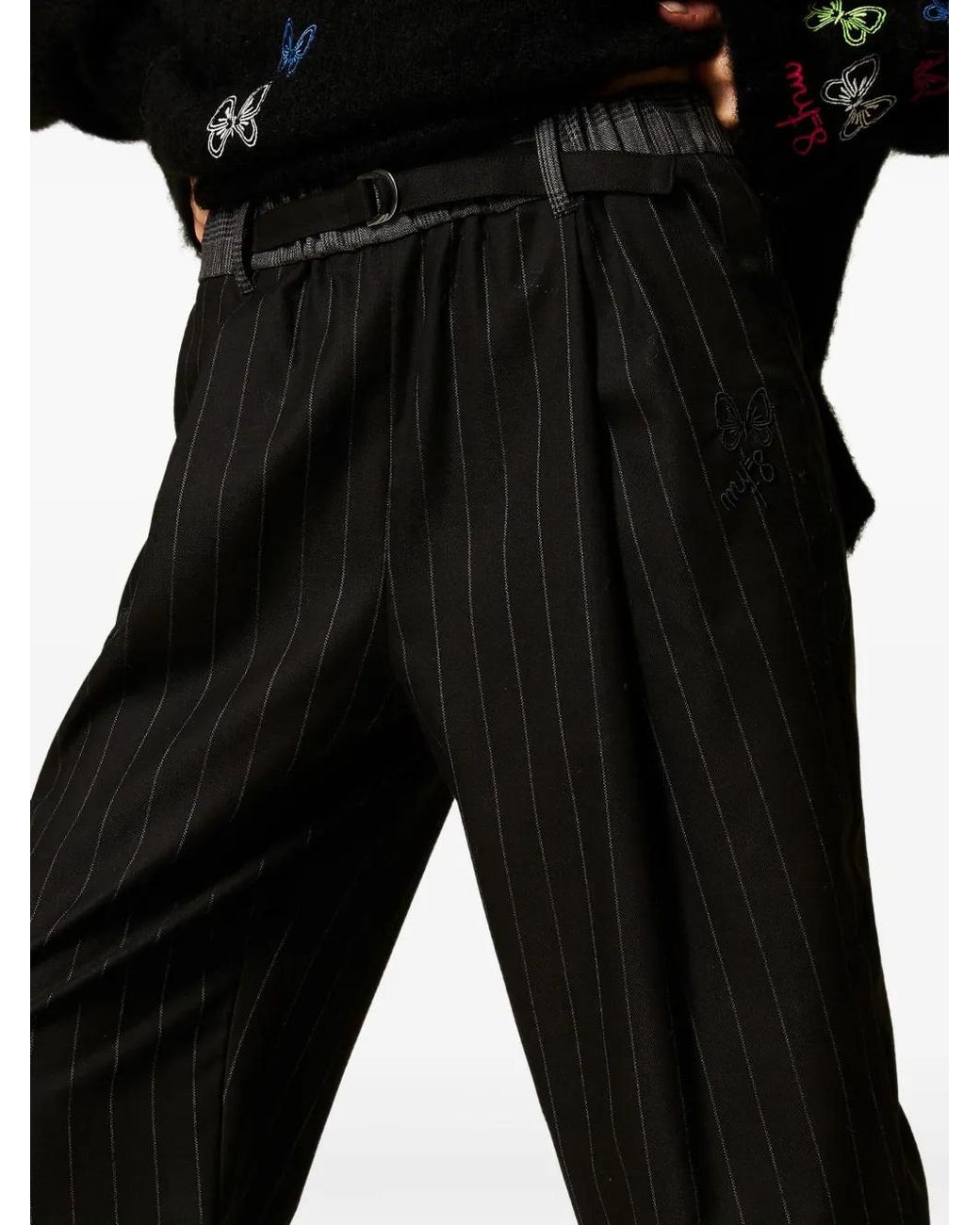 Twinset Black Pinstripe Cuff-Strap Trousers