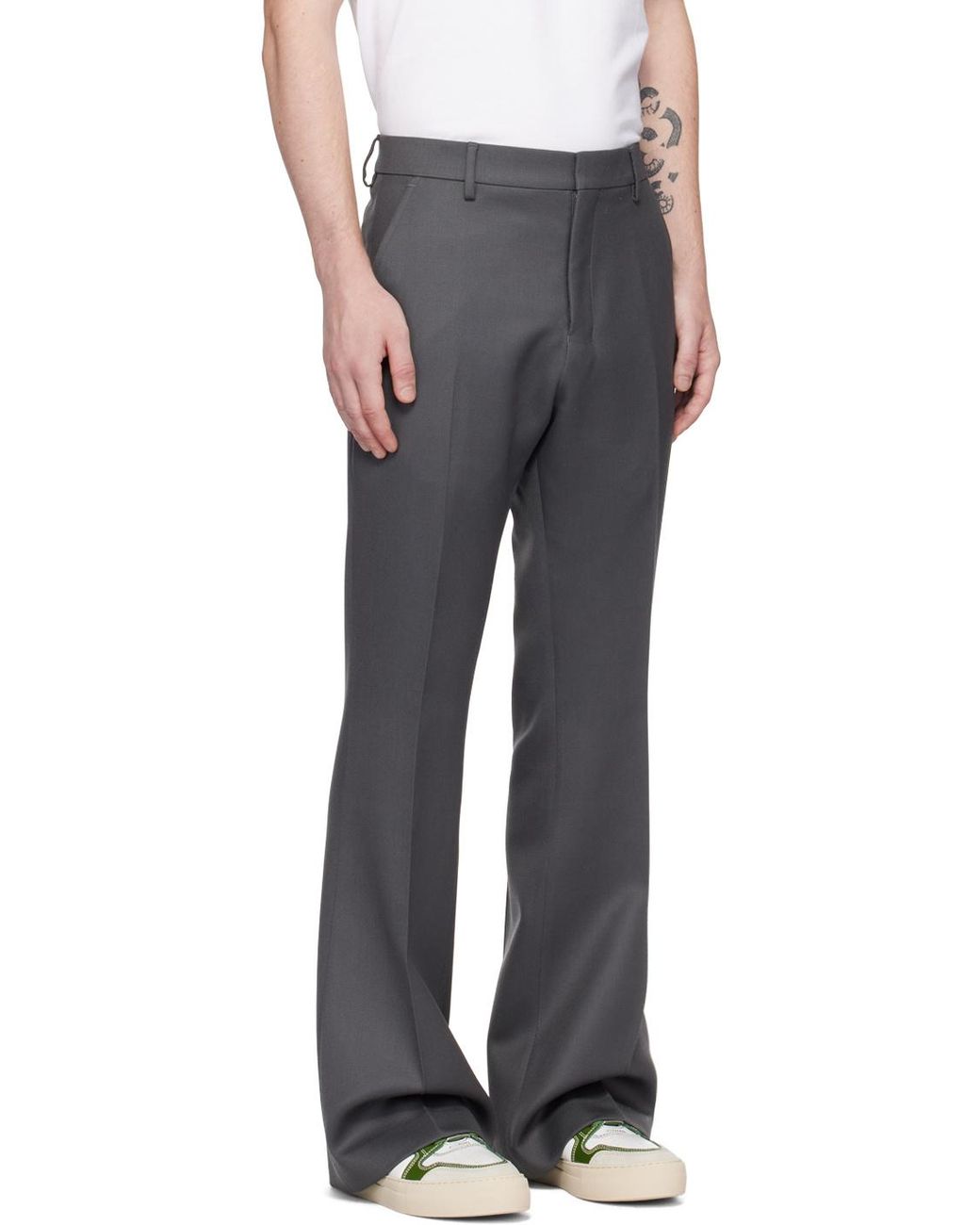 AMI Gray Trousers With Belt Loops for men