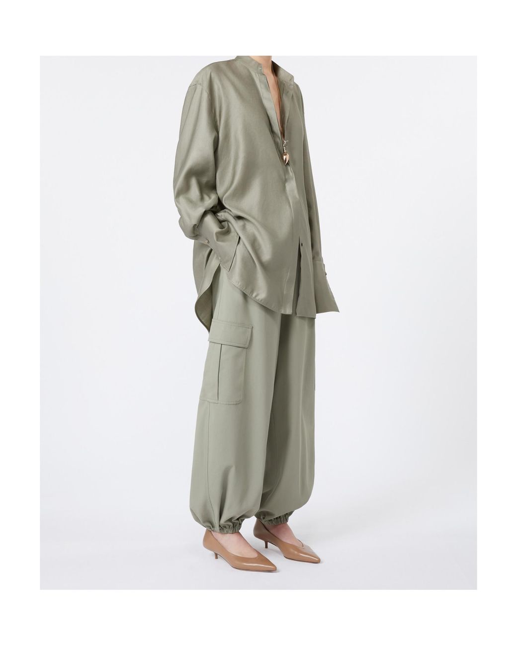 Max Mara Gray Button Detailed Long-Sleeved Shirt