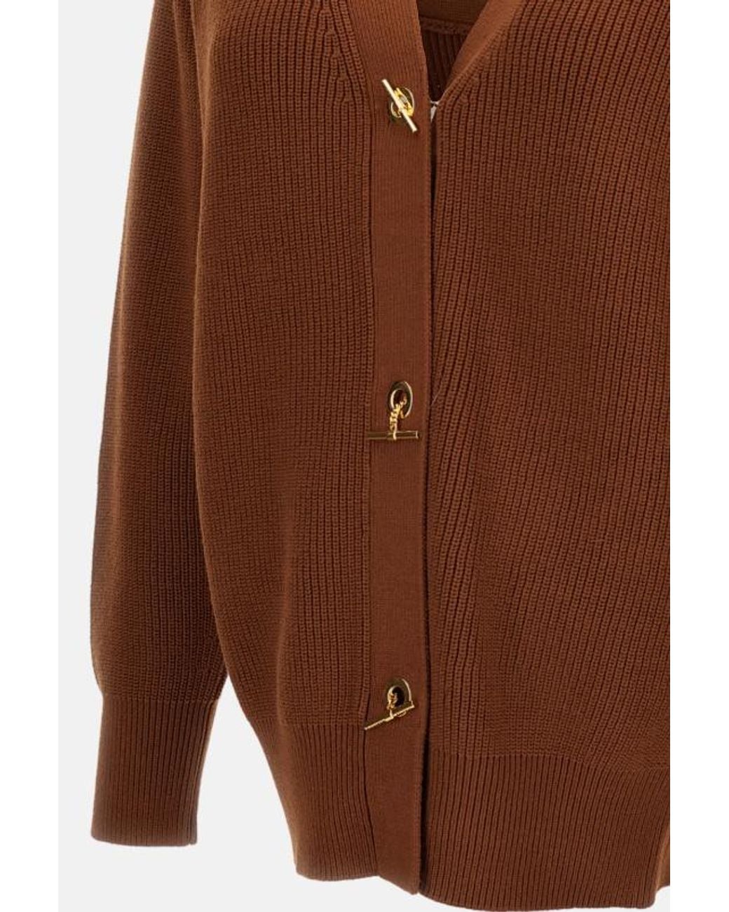 Elisabetta Franchi Brown V-Neck Knitted Cardigan