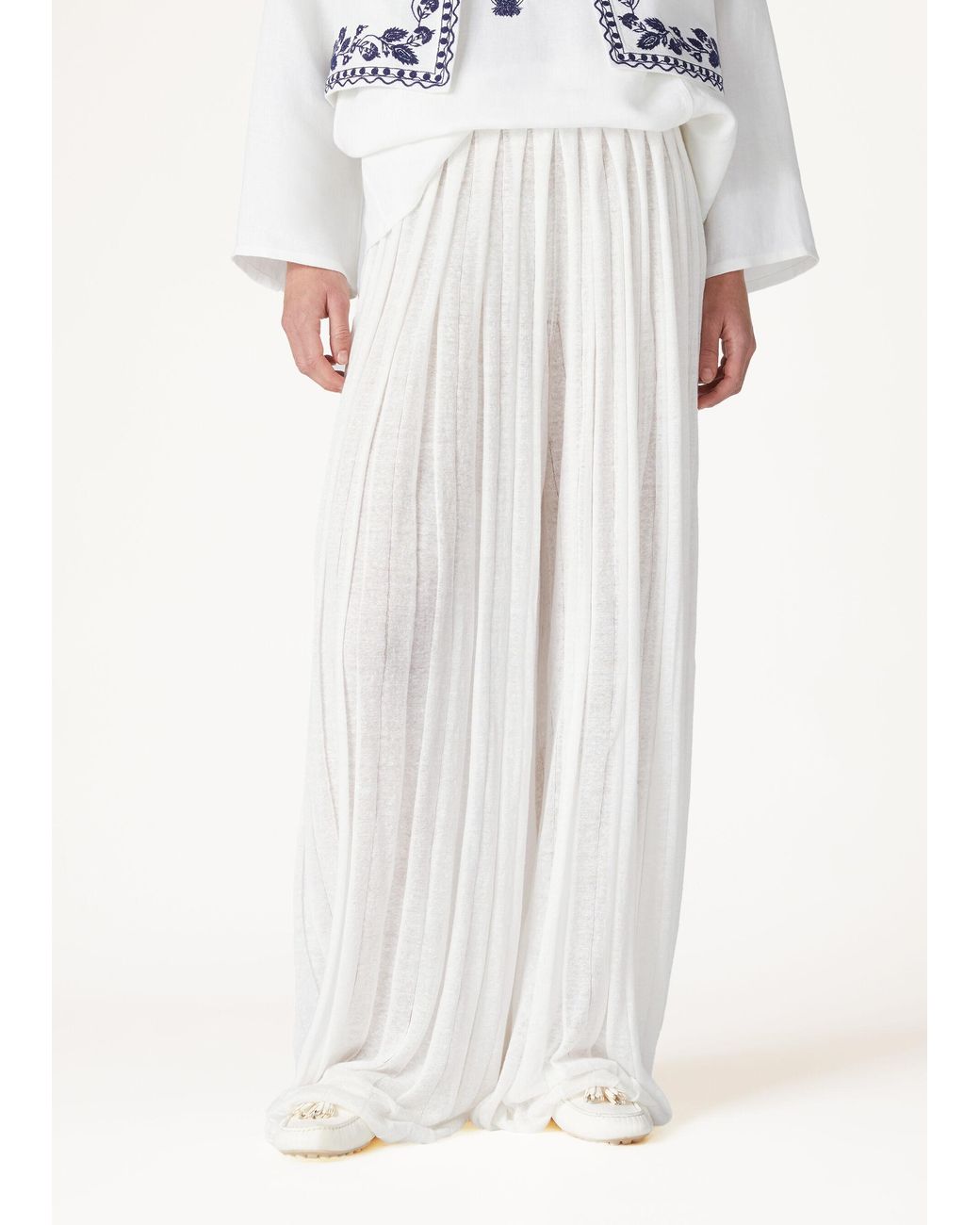 Loro Piana White Lanai Wide-Leg Casual Pants