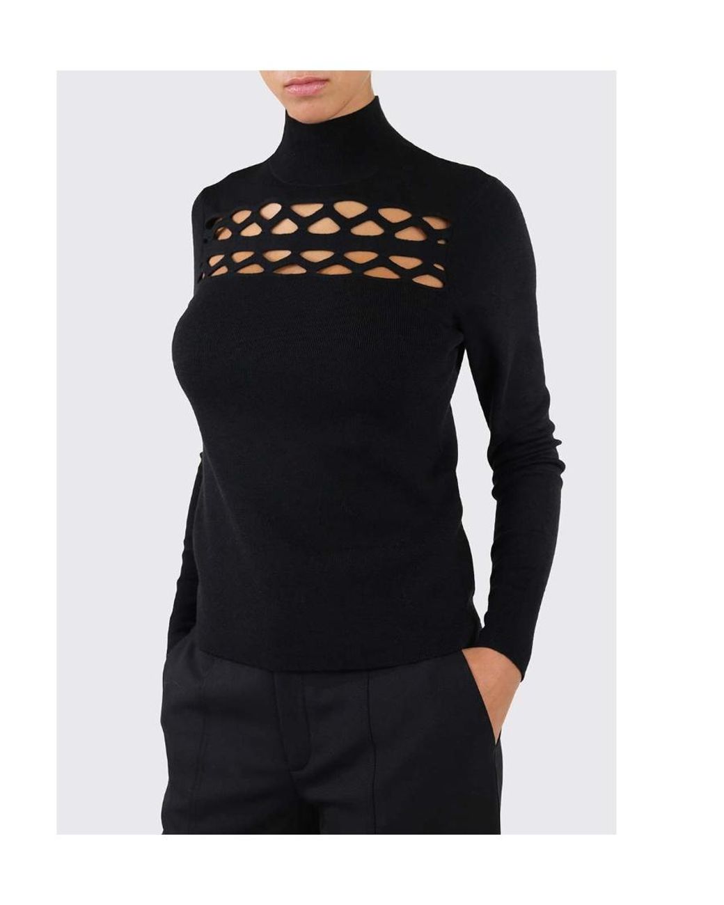 Chloé Black Hollowed-Out Detail Densely Woven Pullover