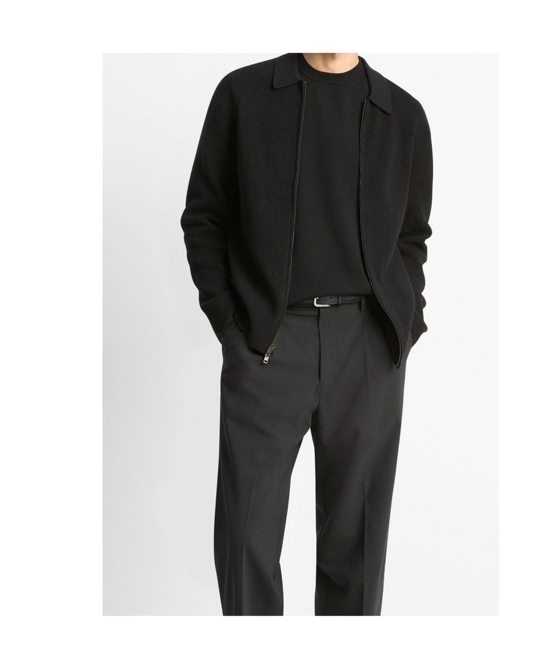 Vince Black Shaker-Stitch Zip Knitwear for men