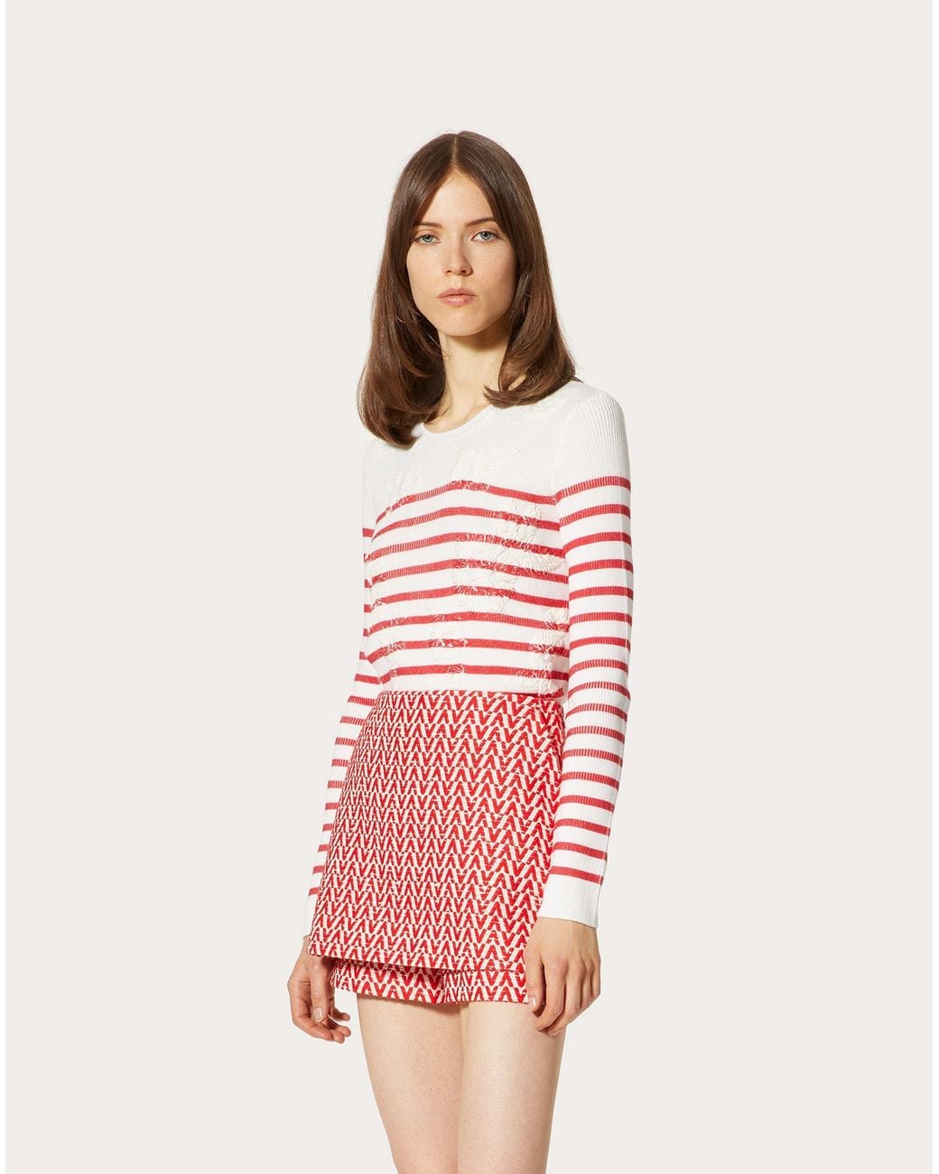 Valentino Red Striped Knitted Pullover