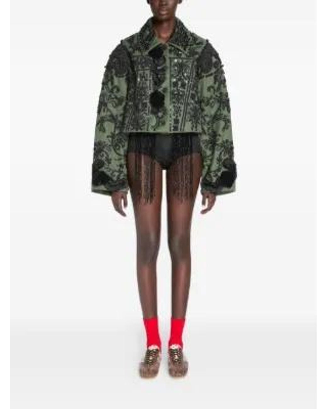 Dries Van Noten Green Sequin-Embroidered Cotton Jacket