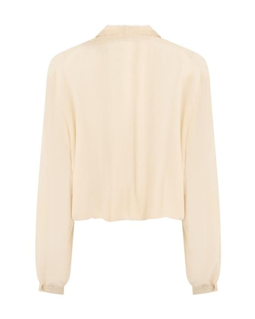 Valentino Natural Lace Neck Long-Sleeved Blouse