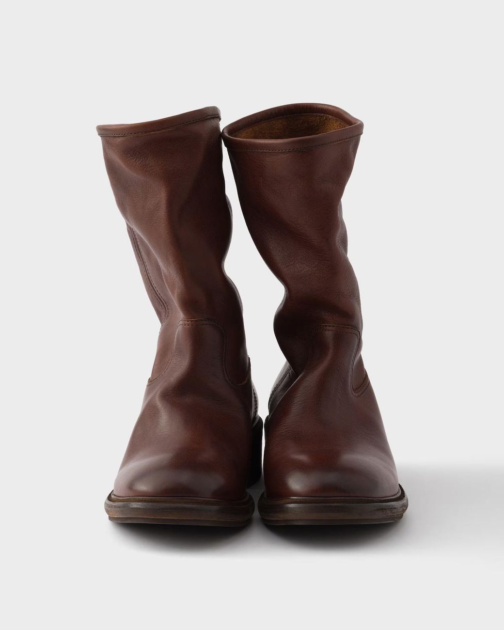 Prada Brown Vintage-Effect Leather Boots