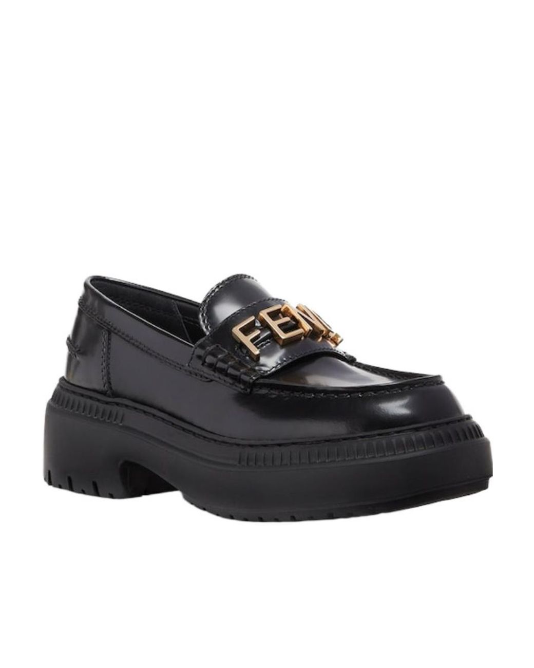 Fendi Black Logo Plaque Slip-On Loafers