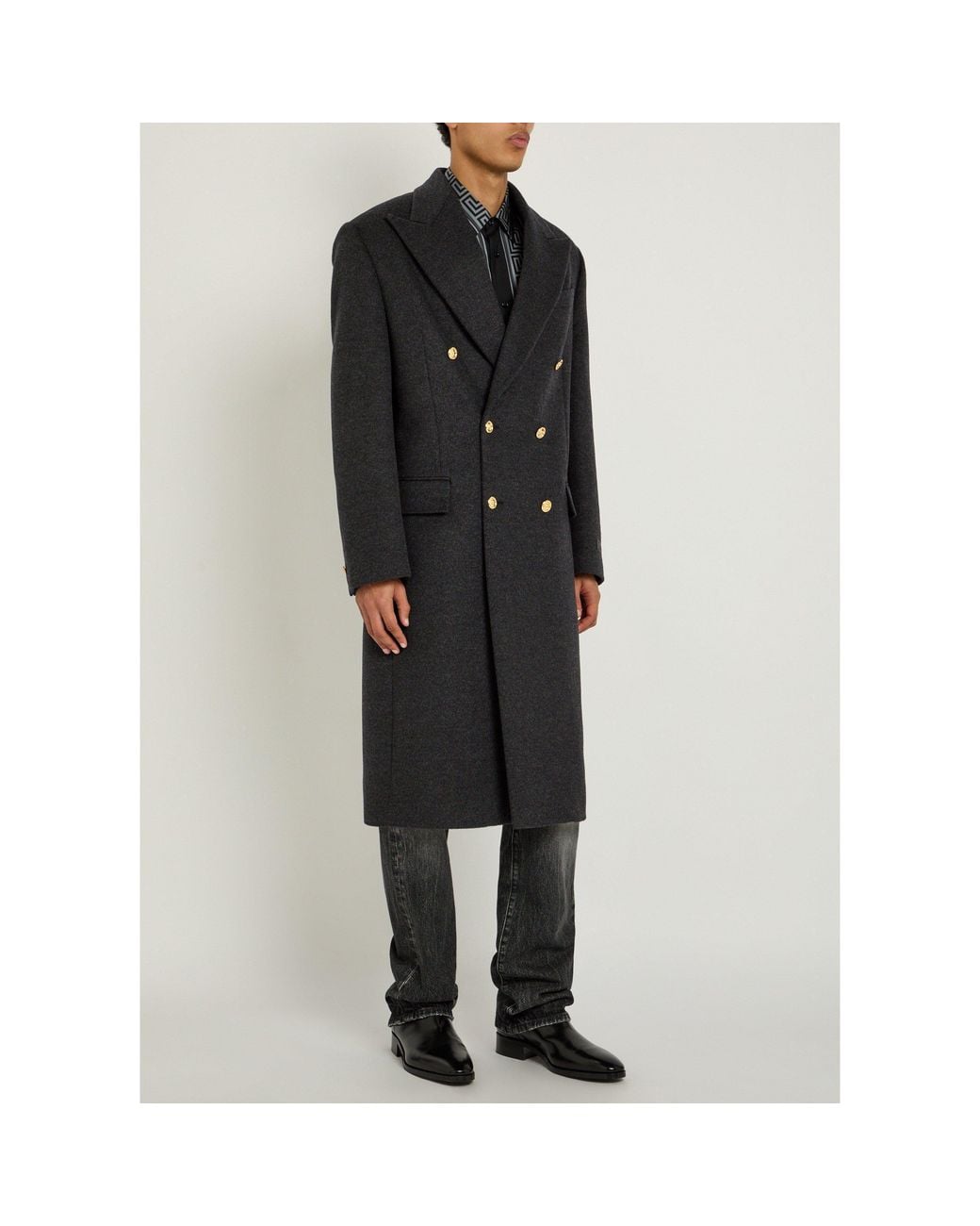 Versace Black Wool Pea Coat for men