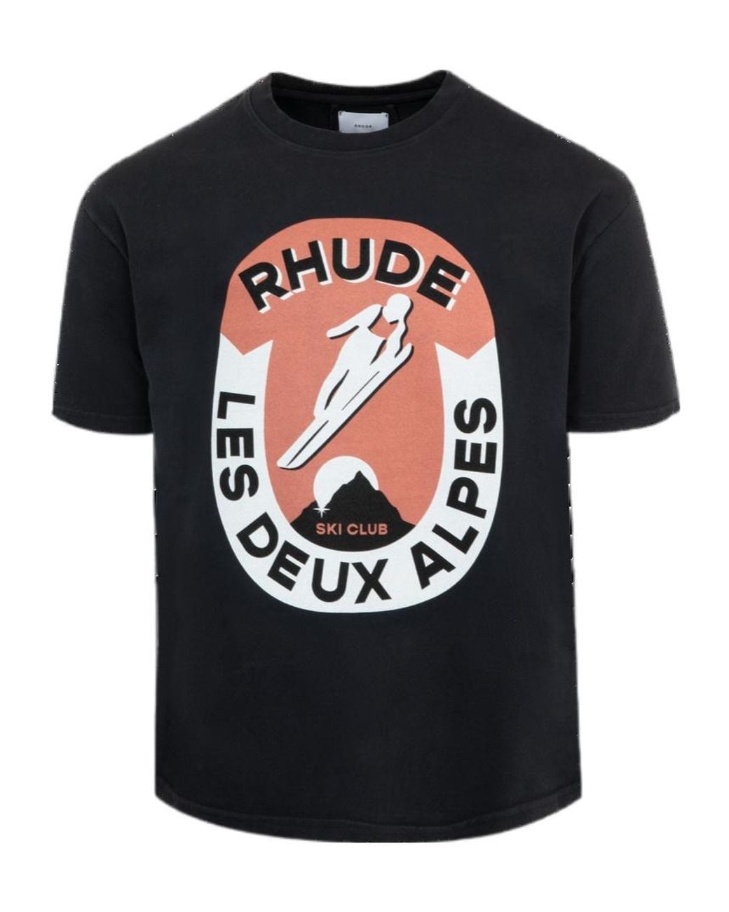 Rhude Black Logo Printed Crewneck T-Shirt for men