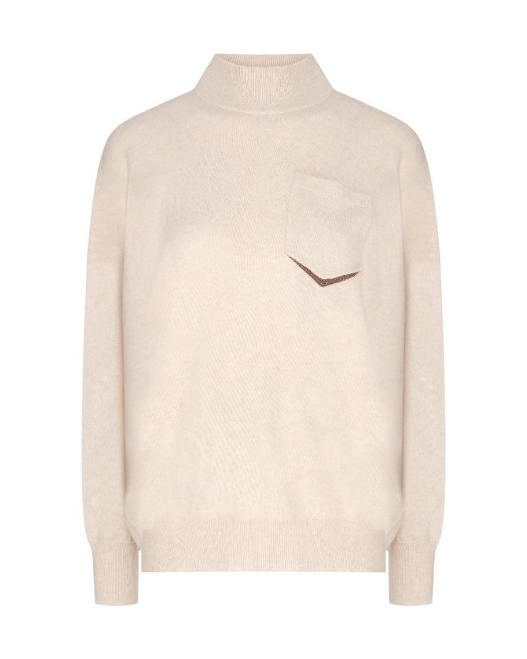 Brunello Cucinelli White Bead-Detail Knitted Cashmere Sweater
