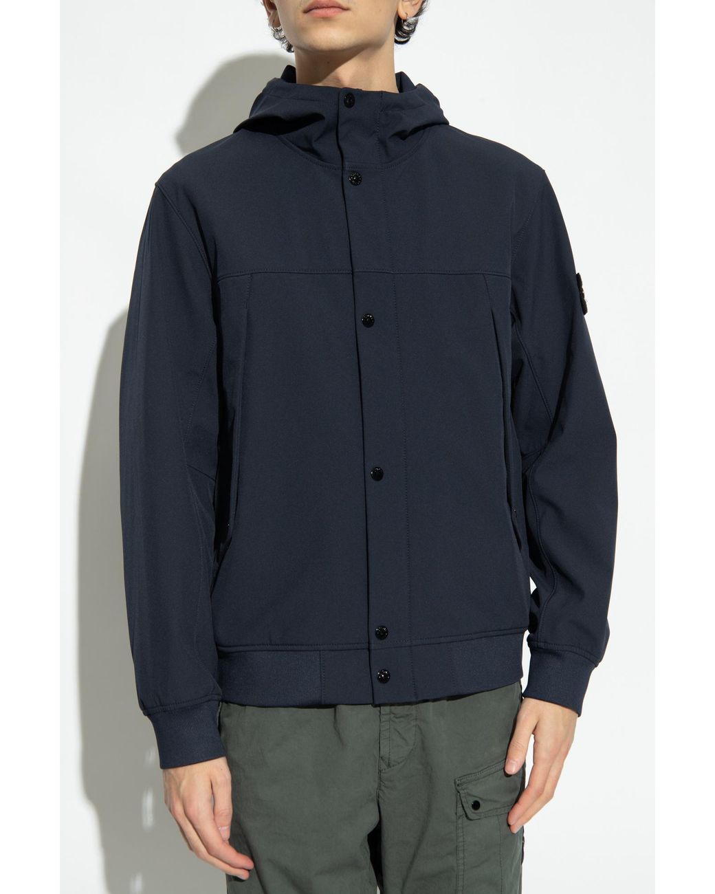 Stone Island Blue Button-Up Hooded Jacket for men