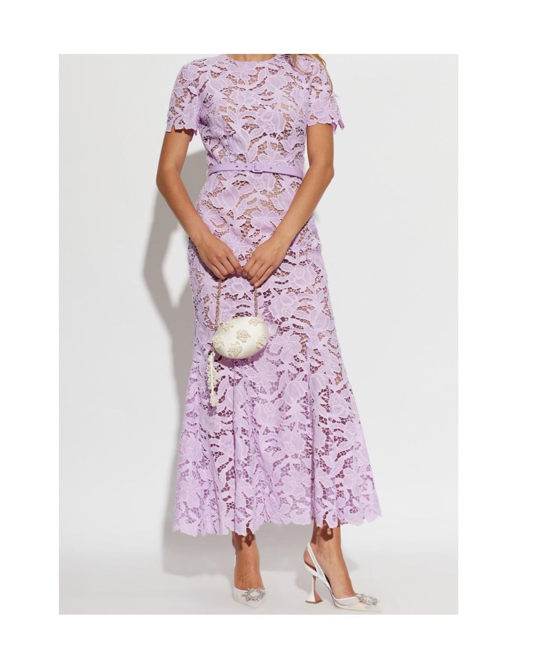 Self-Portrait Purple Belted Floral-Lace Midi Dress