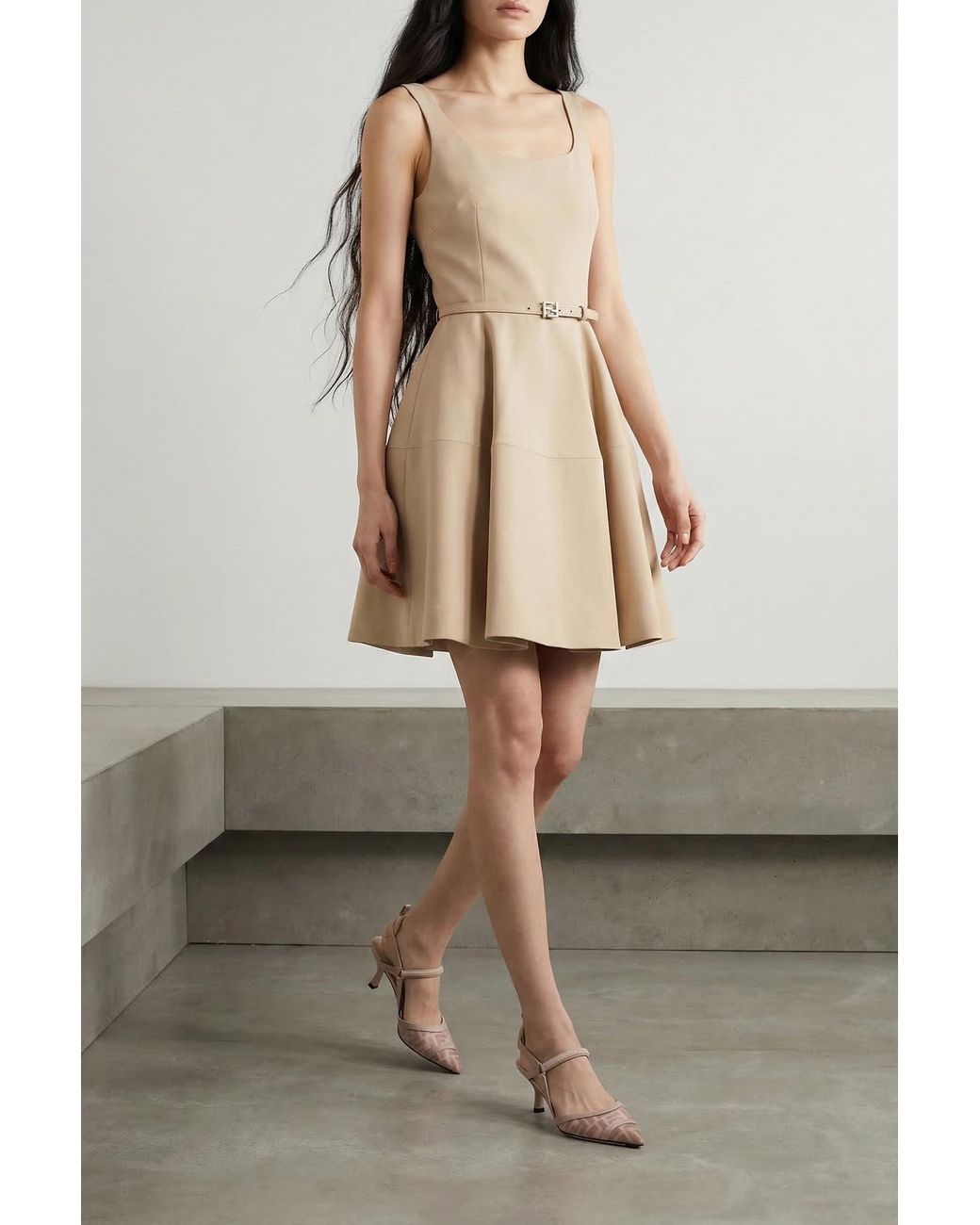 Fendi Natural Belted-Waist Sleeveless Dress