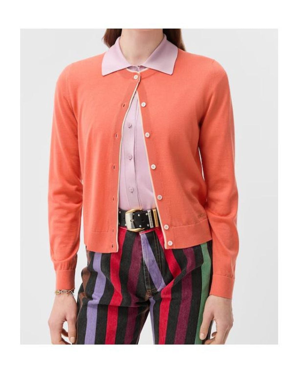 Versace Pink Logo Trim Buttoned Cardigan