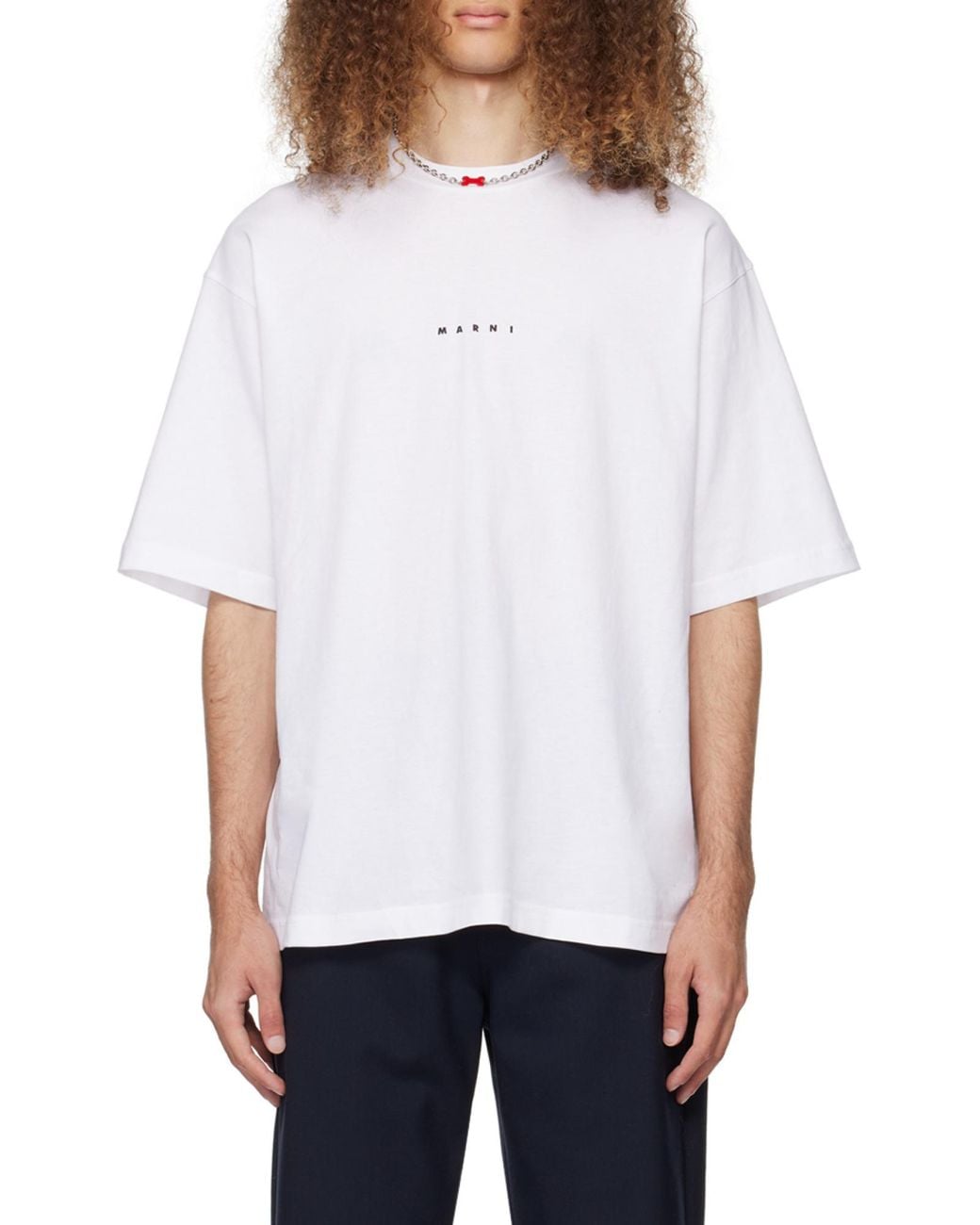 Marni White Jersey Logo Print T-Shirt for men