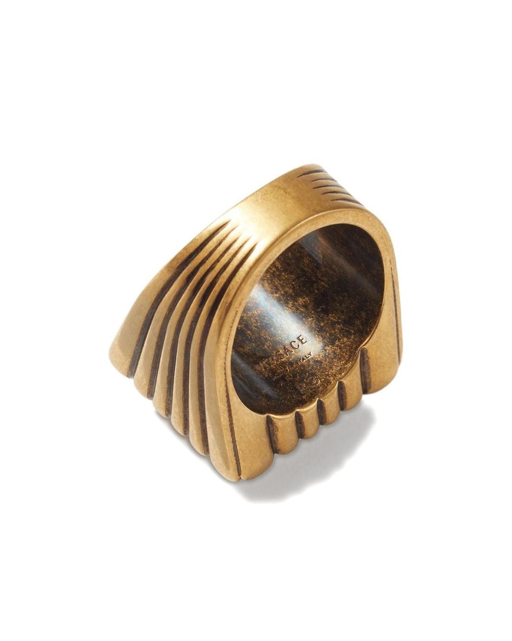 Versace Metallic Sunburst Cabochon Ring for men