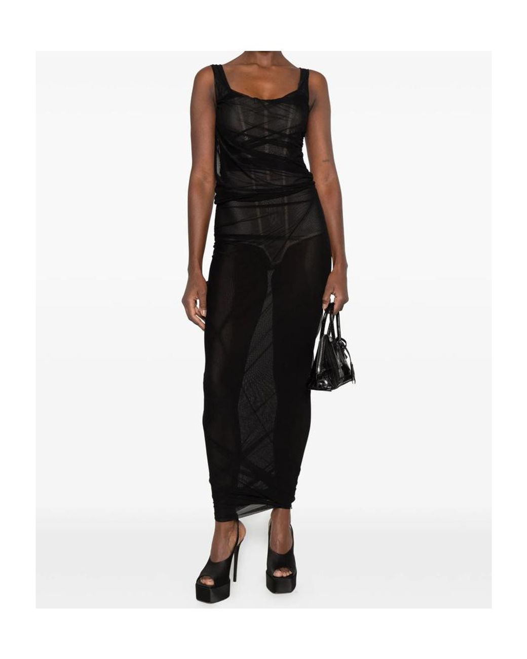 The Attico Black The Square-Neck Mesh Sleeveless Dress