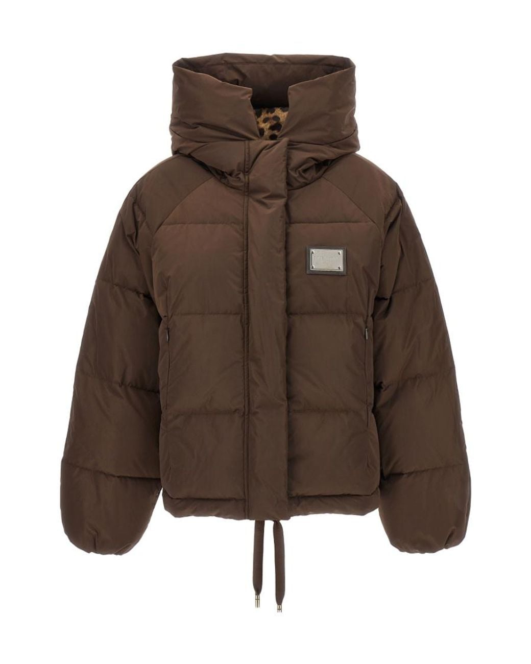 Dolce & Gabbana Brown Logo-Plaque Padded Jacket