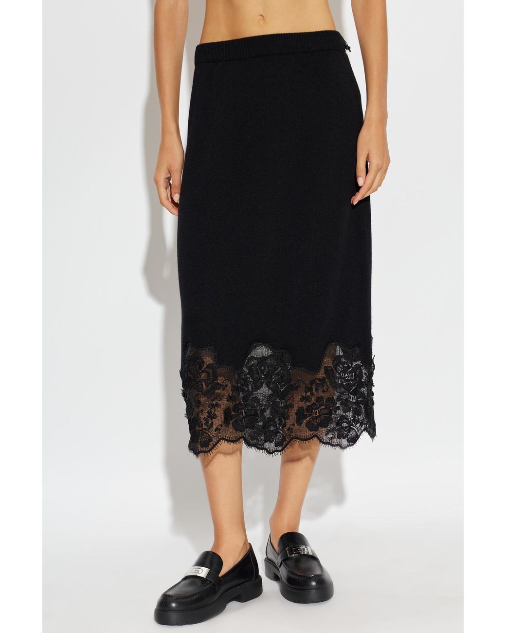Fabiana Filippi Black Lace-Trim Midi Skirt