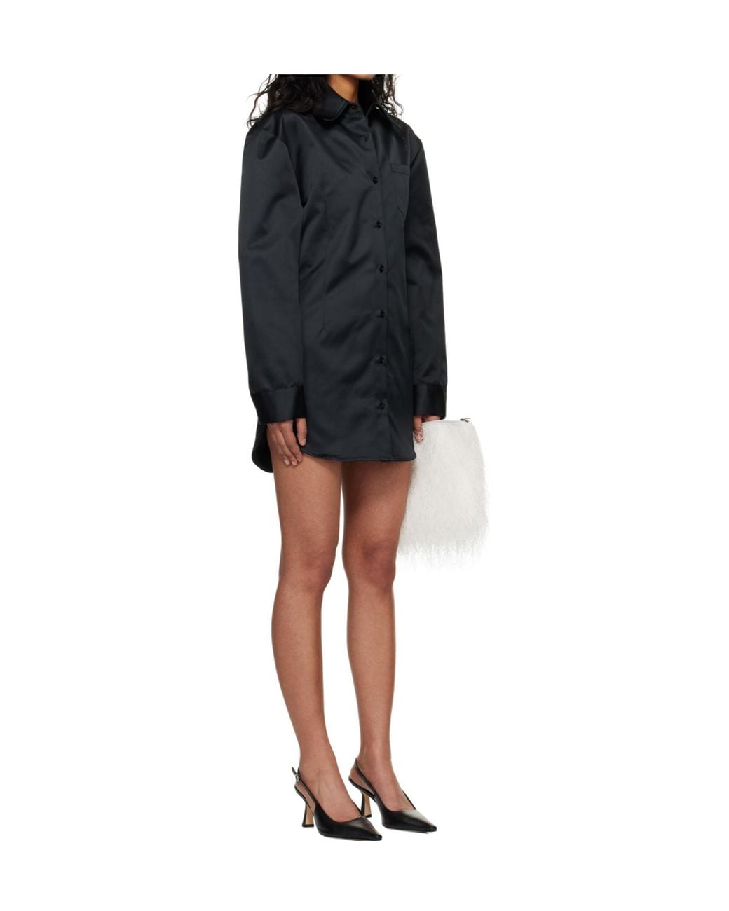 Frankie Shop Black Akita Satin Cinched Long-Sleeved Mini Dress